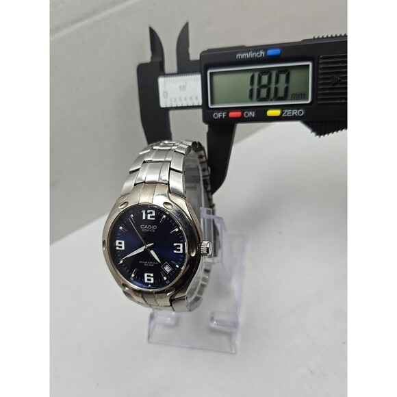 Casio Edifice EF106D Blue Dial Watch WR100M Date New Battery 37mm Silver Tone - Picture 7 of 12